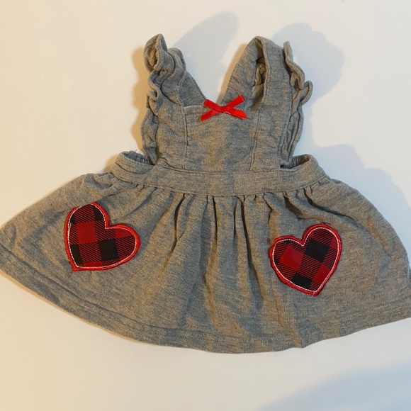 Nannette baby gray and red plaid overall dress size 3 to 6 months - Picture 1 of 10